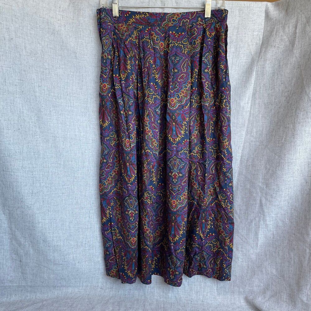 Vintage Segue Paisley Print‎ A Line Skirt Rayon Purple Blue Women's Size 12